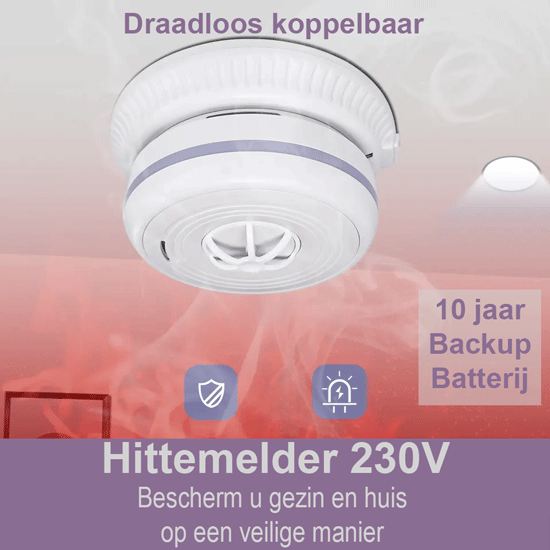 Hittemelder op 230V - Draadloos en Bedraad Koppelbaar